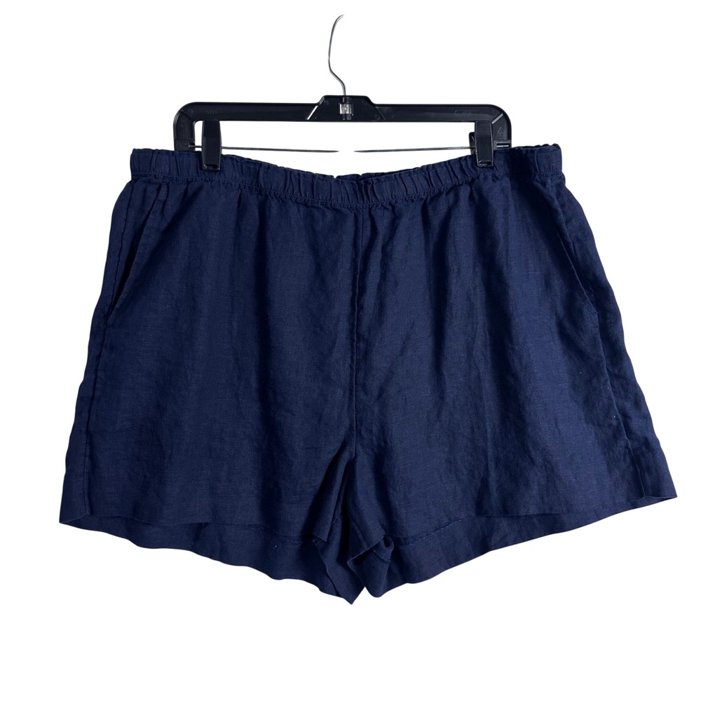 J.Crew Navy Blue 100% Linen Elastic Waist Pull On Shorts XL coastal beachy chic